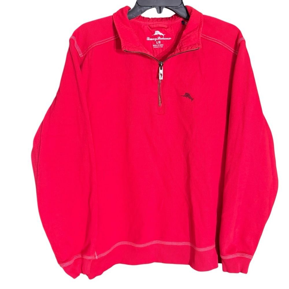 Tommy Bahama Men's 1/4 Zip Up Cotton Sweater in Vibrant Red Size Large